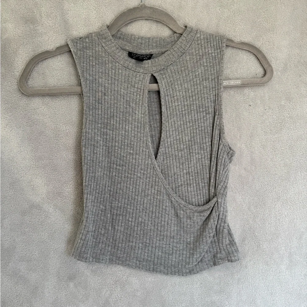 Topshop Gray Ribbed Cutout Crop Top - Picture 1 of 4